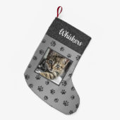 Cute Cat Photo Name Silver Glitter Paw Prins Kleine Kerstsok (Voorkant (Hangend))