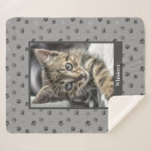 Cute Cat Photo Name Silver Grey Paw Prins Sherpa Deken (Voorkant (horizontaal))