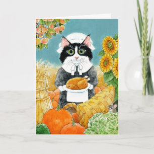 Cute cat Pilgrim Thanksgiving kalkoenkaart Kaart