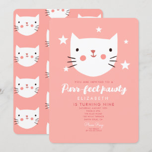 Cute Cat Pink Birthday Party Kaart