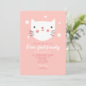 Cute Cat Pink Birthday Party Kaart (Staand voorkant)