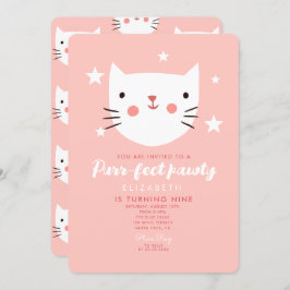 Cute Cat Pink Birthday Party Kaart
