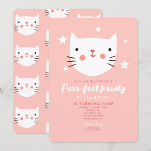 Cute Cat Pink Birthday Party Kaart