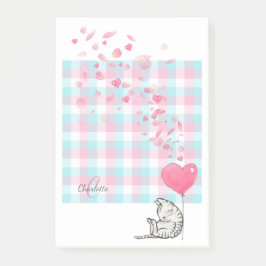Cute Cat Pink Blue Monogram Post-it® Notes