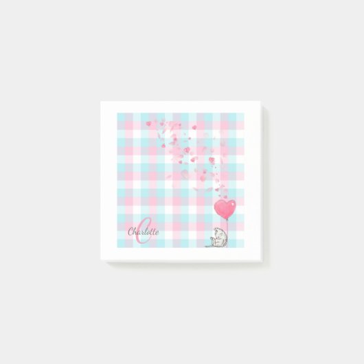 Cute Cat Pink Blue Monogram Post-it® Notes (Voorkant)