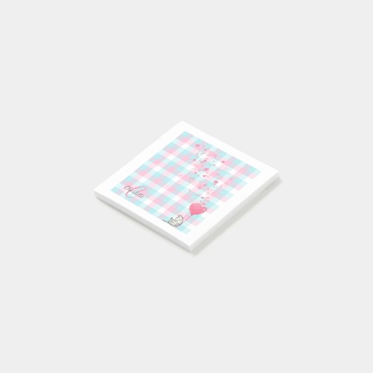 Cute Cat Pink Blue Monogram Post-it® Notes (Schuin)