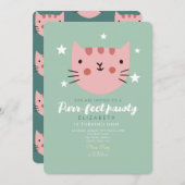 Cute Cat Pink Green Birthday Party Kaart (Voorkant / Achterkant)