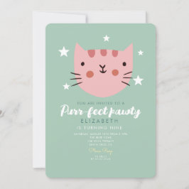 Cute Cat Pink Green Birthday Party Kaart