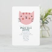 Cute Cat Pink Green Birthday Party Kaart (Staand voorkant)