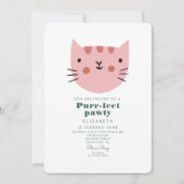 Cute Cat Pink Green Birthday Party Kaart (Voorkant)