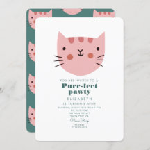 Cute Cat Pink Green Birthday Party
