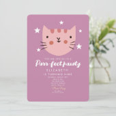 Cute Cat Pink Green Birthday Party Kaart (Staand voorkant)