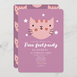 Cute Cat Pink Green Birthday Party Kaart