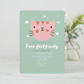 Cute Cat Pink Green Birthday Party Kaart (Staand voorkant)