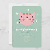 Cute Cat Pink Green Birthday Party Kaart (Voorkant)