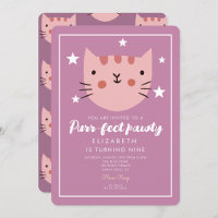 Cute Cat Pink Green Birthday Party