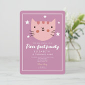 Cute Cat Pink Green Birthday Party Kaart (Staand voorkant)