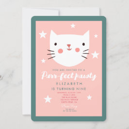 Cute Cat Pink Green Paarse Stars Birthday Kaart