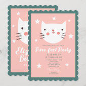 Cute Cat Pink Green Paarse Stars Birthday Kaart (Voorkant / Achterkant)