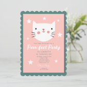 Cute Cat Pink Green Paarse Stars Birthday Kaart (Staand voorkant)
