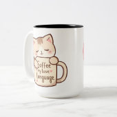 Cute Cat & Pink Heart Coffee Love Mug Tweekleurige Koffiemok (Voorkant links)