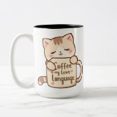 Cute Cat & Pink Heart Coffee Love Mug Tweekleurige Koffiemok (Links)