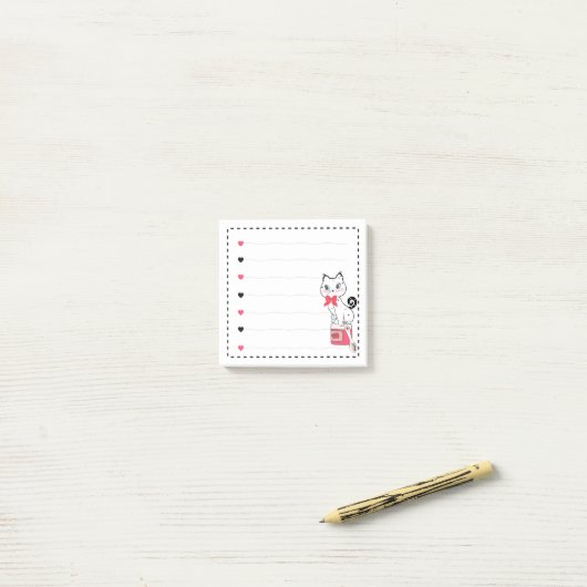 Cute Cat Pink Hearts Girly Post-it® Notes (Op bureau)