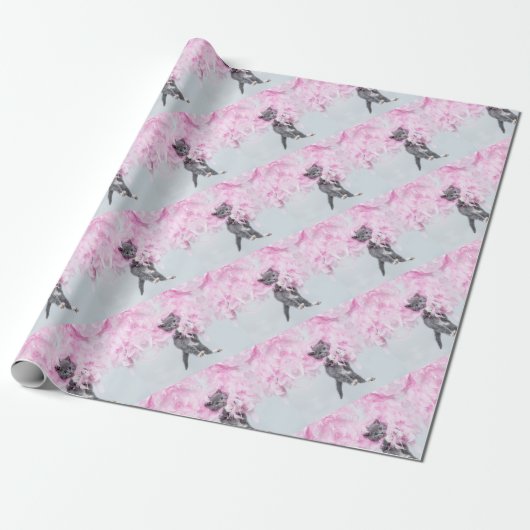 Cute Cat pink plume Cadeaupapier (Uitgerold)