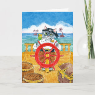 Cute cat pirate boeggie caribbean card kaart