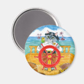 Cute Cat Pirate Budgie Ship Caribbean Zee magnet (Voorkant / Achterkant)