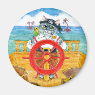 Cute Cat Pirate Budgie Ship Caribbean Zee magnet