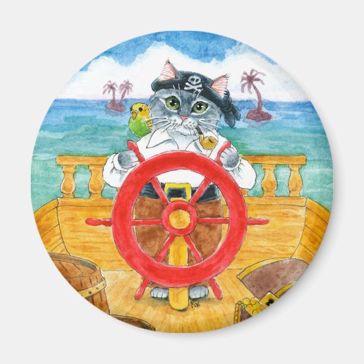 Cute Cat Pirate Budgie Ship Caribbean Zee magnet (Voorkant)
