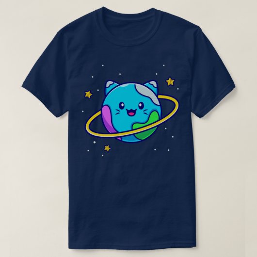 Cute Cat Planet Cartoon T-shirt (Design voorkant)