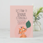 Cute Cat Plant Birthday Party Black Pink Kaart (Staand voorkant)