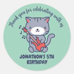 Cute Cat Play Guitar Kids Birthday Party Ronde Sticker