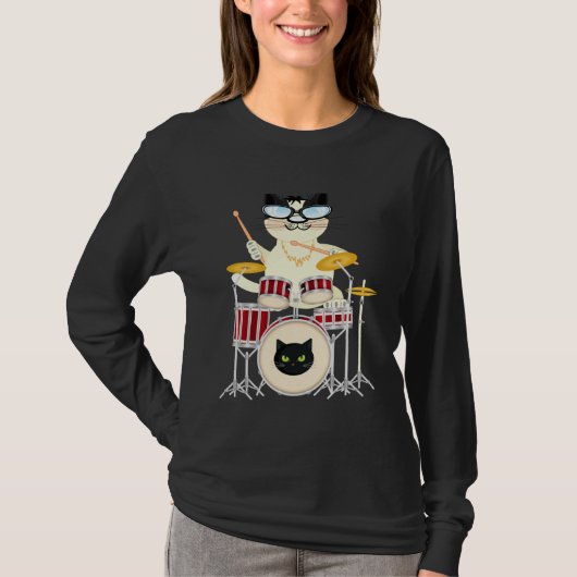 Cute Cat Playing Drum Drums & Cats   Drummer T-shirt (Voorkant)