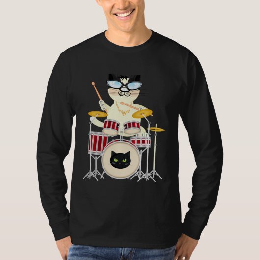 Cute Cat Playing Drum Drums & Cats Drummer T-shirt (Voorkant)