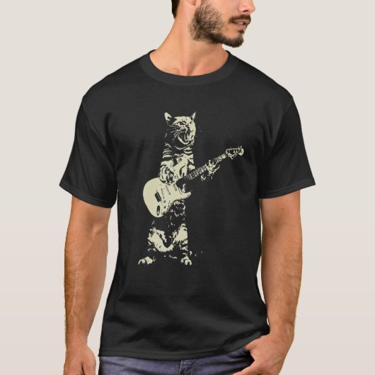 Cute Cat Playing Guitar T-shirt (Voorkant)