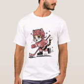 Cute Cat Playing Ice Hockey Cartoon Sports Design T-shirt (Voorkant)