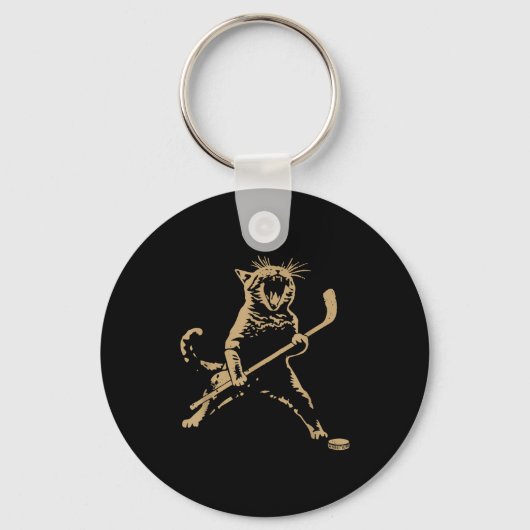 Cute Cat Playing Ice Hockey Lover Player Funny  Sleutelhanger (Voorkant)