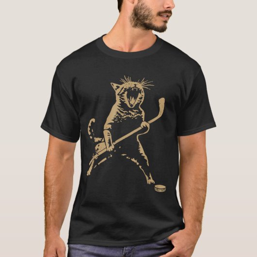 Cute Cat Playing Ice Hockey Lover Player Funny  T-shirt (Voorkant)