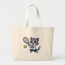 Cute cat playing tennis grote tote bag