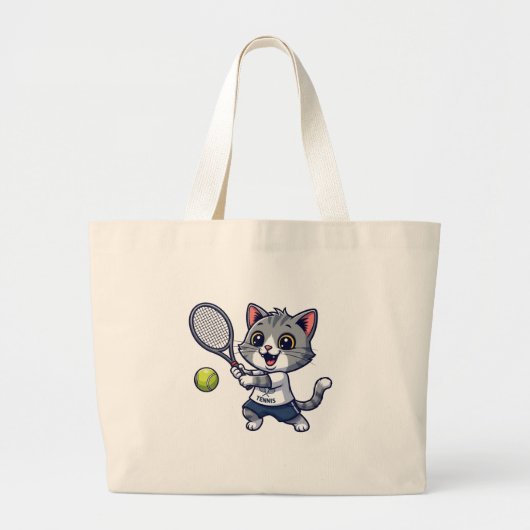 Cute cat playing tennis grote tote bag (Voorkant)