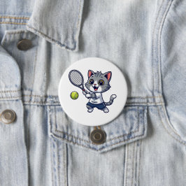 Cute cat playing tennis ronde button 7,6 cm