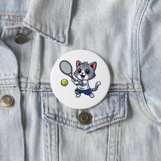 Cute cat playing tennis ronde button 7,6 cm (In situ)
