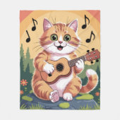 Cute Cat Playing Ukuele Fleece Deken (Voorkant)