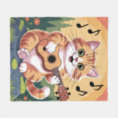 Cute Cat Playing Ukuele Fleece Deken (Voorkant (Horizontaal))
