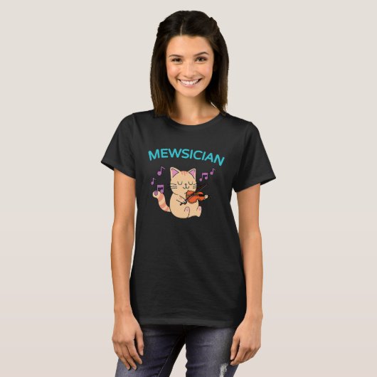 Cute Cat Playing Violin T-shirt (Voorkant volledig)