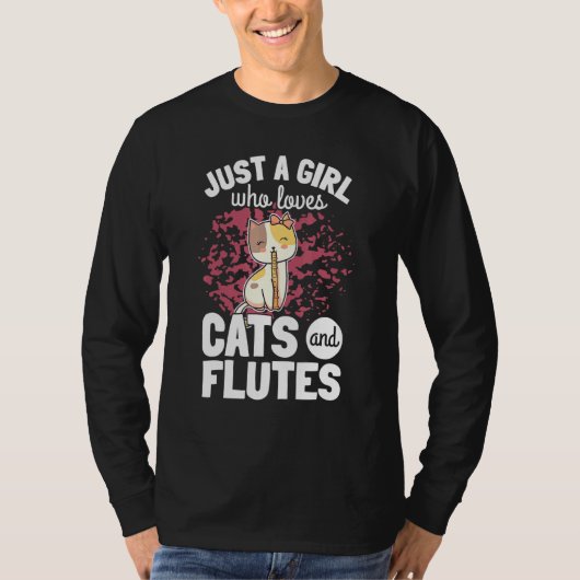 Cute Cat Plays Gezegde Flute Player Flutist I Kit T-shirt (Voorkant)