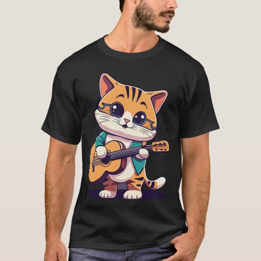 Cute Cat Plays Guitar T-shirt (Voorkant)